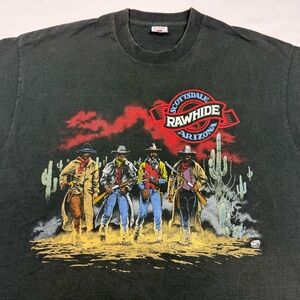 Vtg Rawhide Cowboys Mens T-Shirt XL 90s Western Scottsdale Black C6
